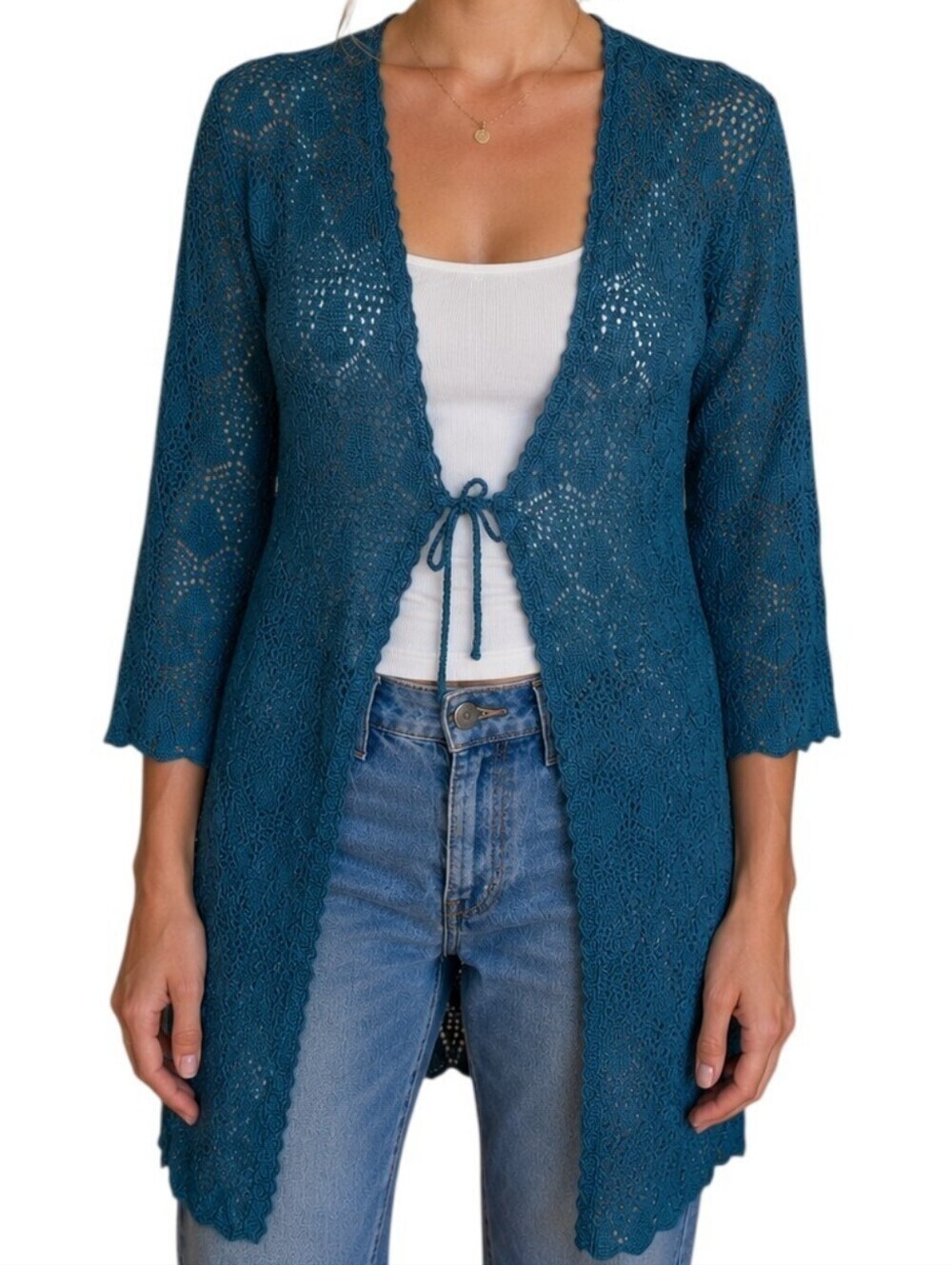 Echo Flare Sleeve Cardigan Women Medium Green Blue